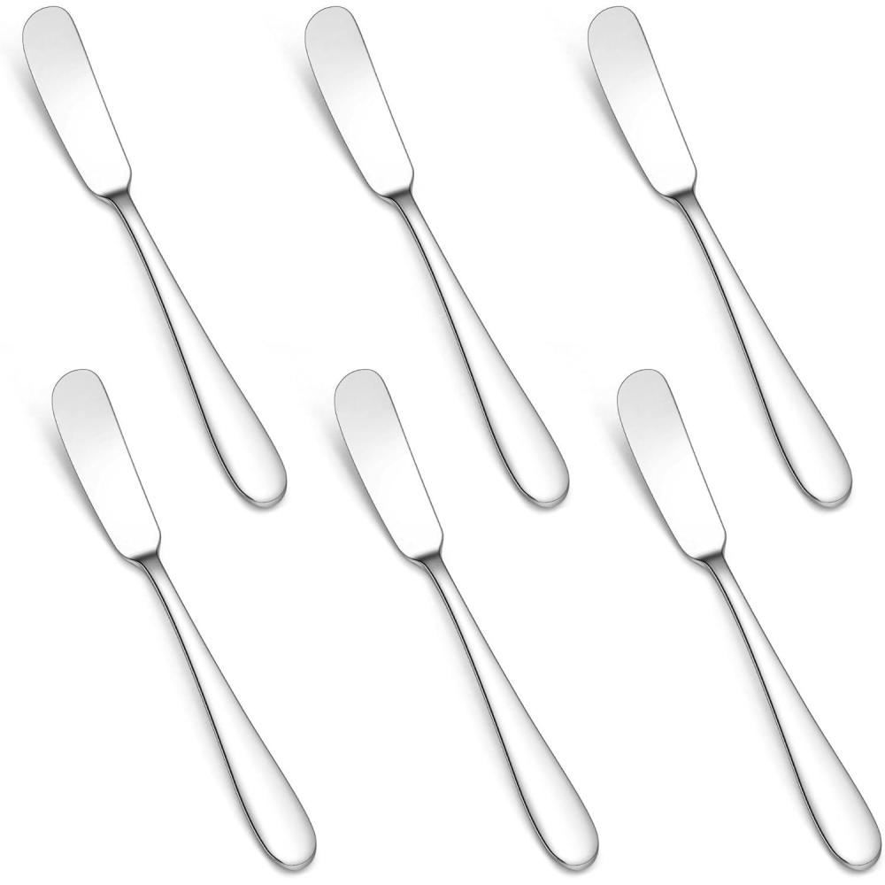 imageEfar Butter Spreader Knife Set of 6 7Inch Stainless Steel Cheese Dessert Knives for Kitchen Restaurant Party Mirror SilverMirror Silver