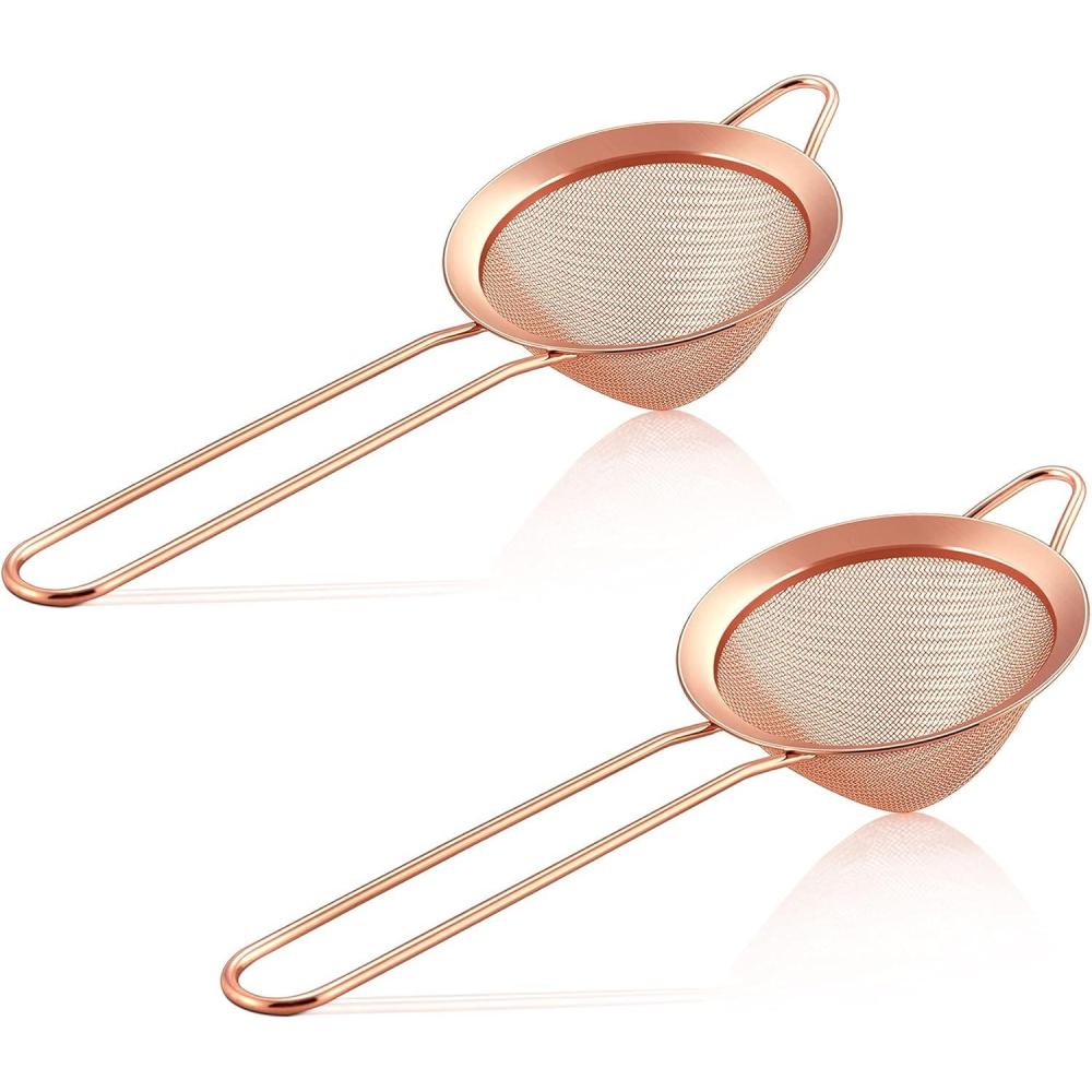 imageEfar Fine Mesh Strainer Set of 2 33 Inches Stainless Steel Tea Strainer with Long Handle Small Conical Mesh Strainers Sieve for Cocktail Coffee Food Rust Proof amp Easy to Clean SilverCopper2