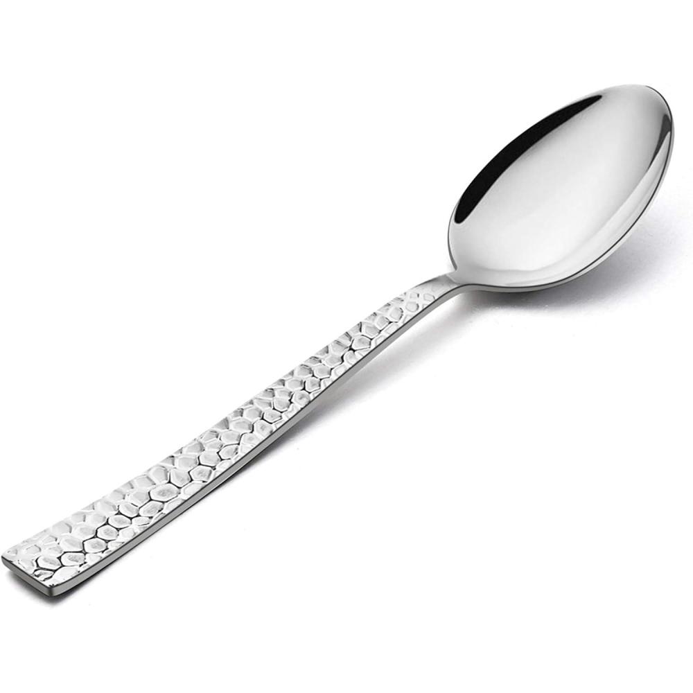 imageEfar Hammered Dinner Spoons Set of 12 79 Inch Stainless Steel Soup Spoons Tablespoons for Home Kitchen or Restaurant Nontoxic amp Mirror Polished Squared Edge amp Dishwasher Safe67 Inches