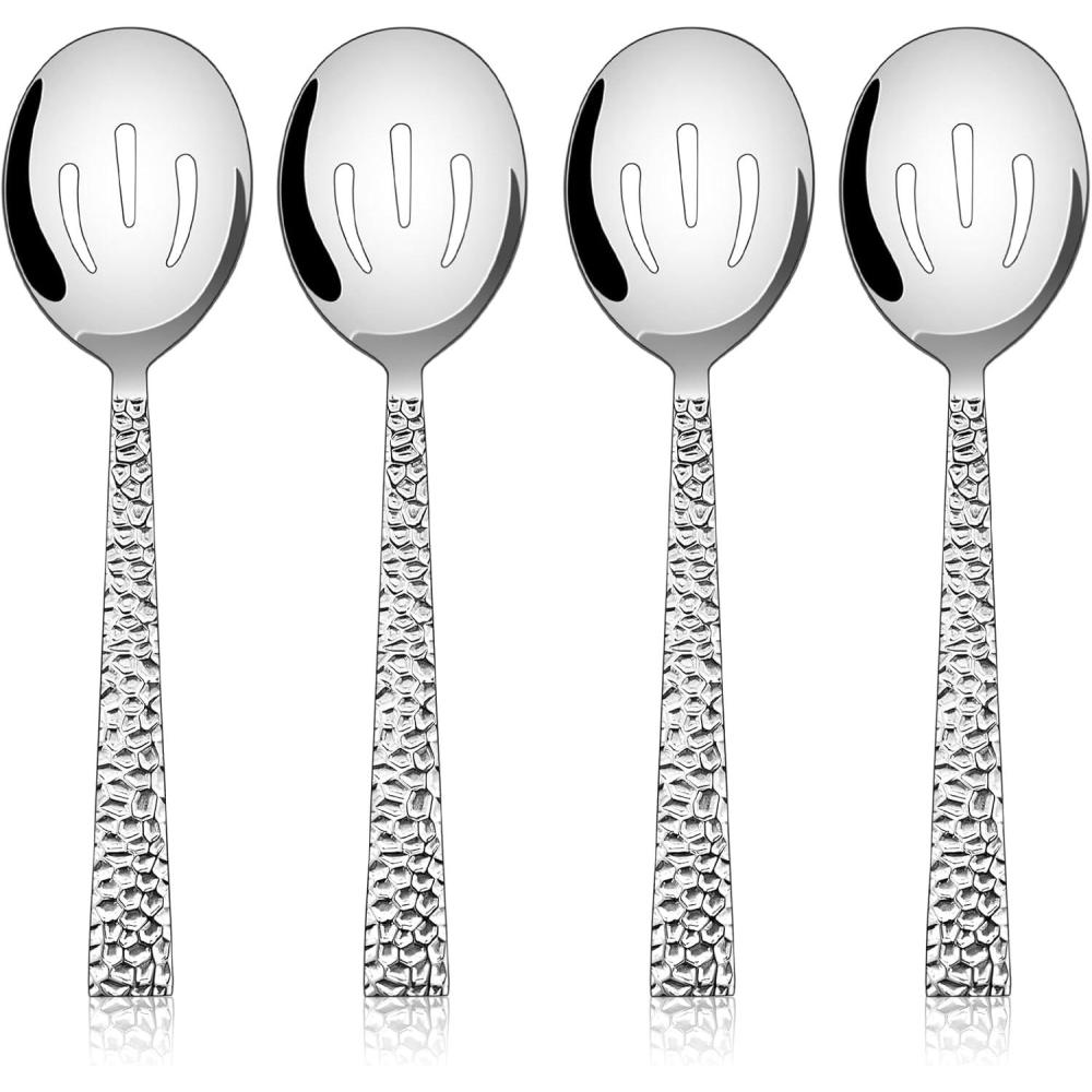 imageEfar Hammered Slotted Serving Spoons 4Piece Stainless Steel Tablespoons Hostess Serving Utensils Set for Catering Buffet Party Wedding Kitchen Restaurant Dishwasher Safe4Piece Slotted Spoons Set