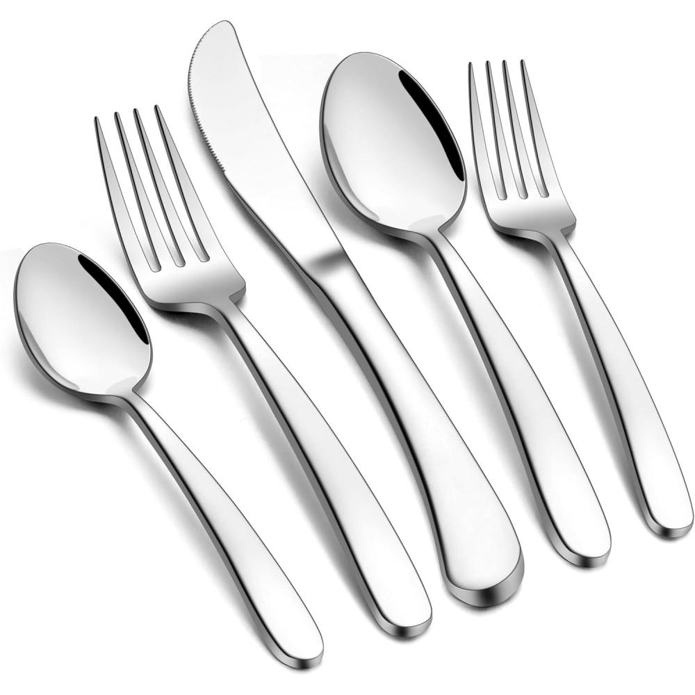 imageEfar Heavy Duty Silverware Set for 8 40Piece Stainless Steel Flatware Cutlery Set Heavy Weight Metal Eating Utensils Sets for Home Restaurant Weddings Mirror Polished amp Dishwasher Safe