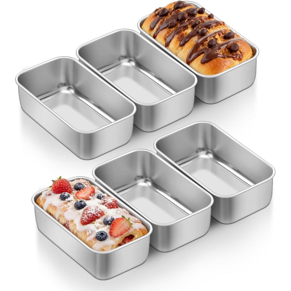 imageEfar Mini Loaf Pan Set of 4 Small Stainless Steel Bread Baking Pans for Oven 63 x 35 Inch Tiny Meatloaf Pans for Homemade Bread Pound Cake Brownies Nontoxic amp Dishwasher SafeSet of 6