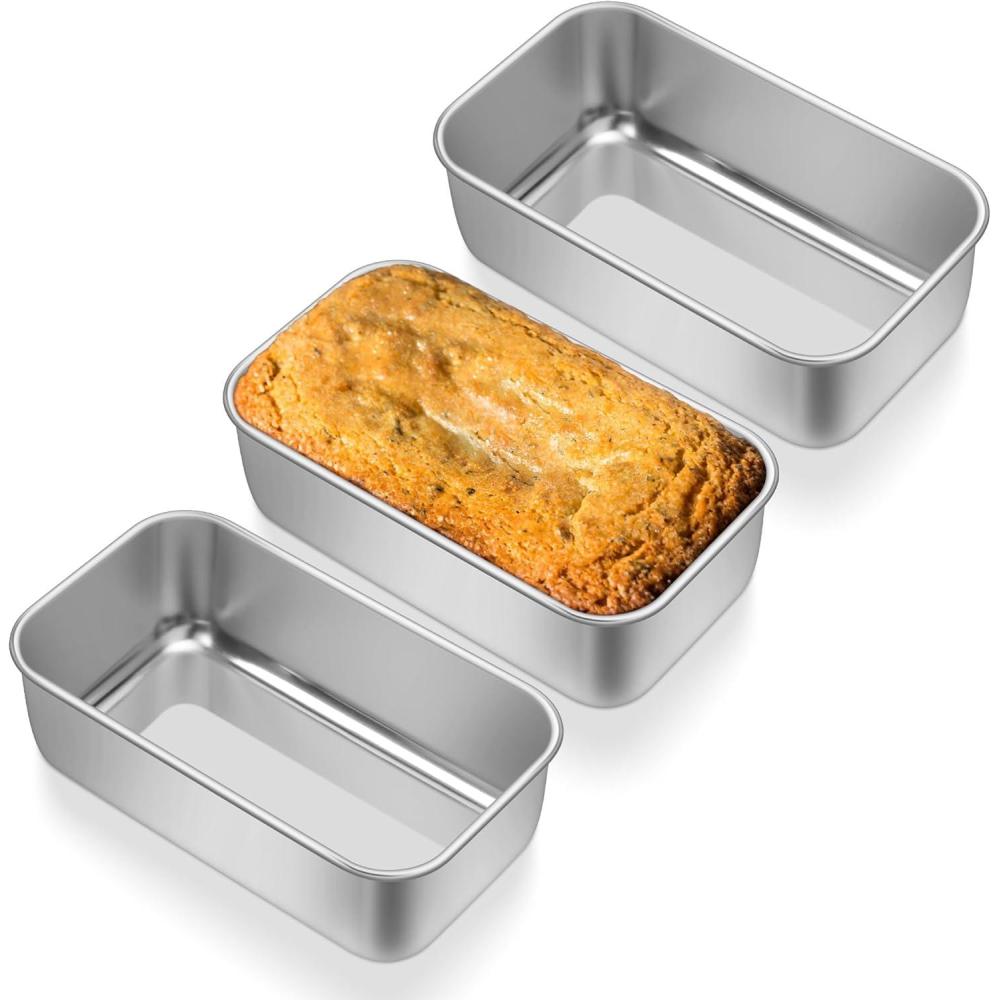 imageEfar Mini Loaf Pan Set of 4 Small Stainless Steel Bread Baking Pans for Oven 63 x 35 Inch Tiny Meatloaf Pans for Homemade Bread Pound Cake Brownies Nontoxic amp Dishwasher SafeSet of 3