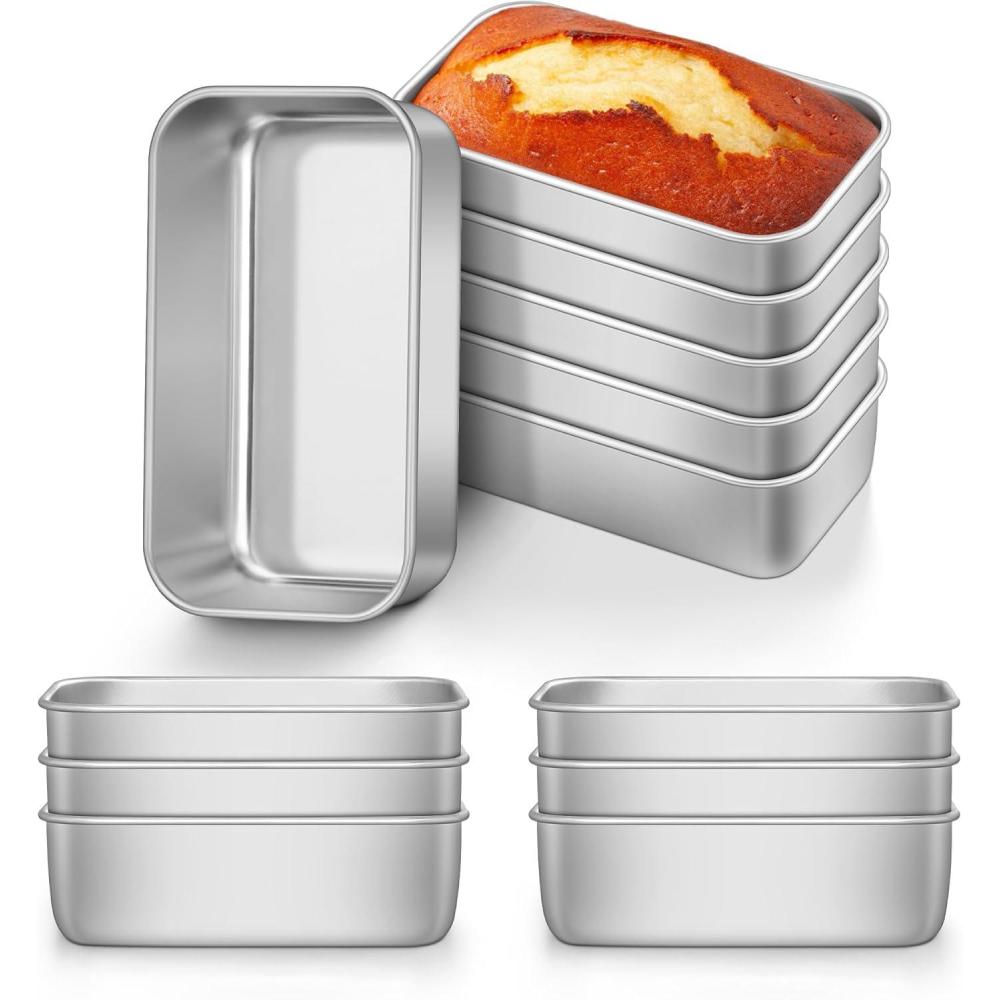 imageEfar Mini Loaf Pan Set of 4 Small Stainless Steel Bread Baking Pans for Oven 63 x 35 Inch Tiny Meatloaf Pans for Homemade Bread Pound Cake Brownies Nontoxic amp Dishwasher SafeSet of 12
