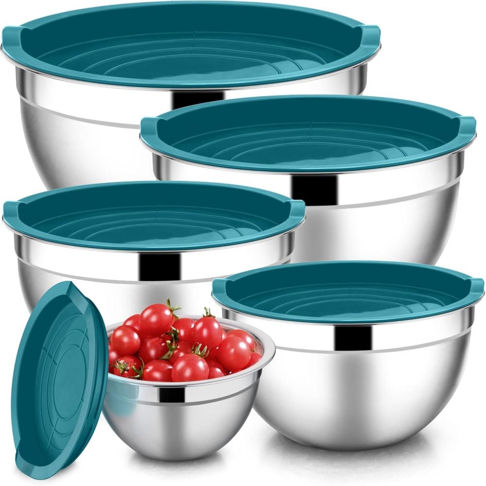 imageEfar Mixing Bowls with Lids Set of 5 Stainless Steel Mixing Bowls Metal Nesting Bowls with Airtight Lids Nontoxic amp Dishwasher Safe Great for Cooking Baking Serving Size 07115346QTTeal Blue