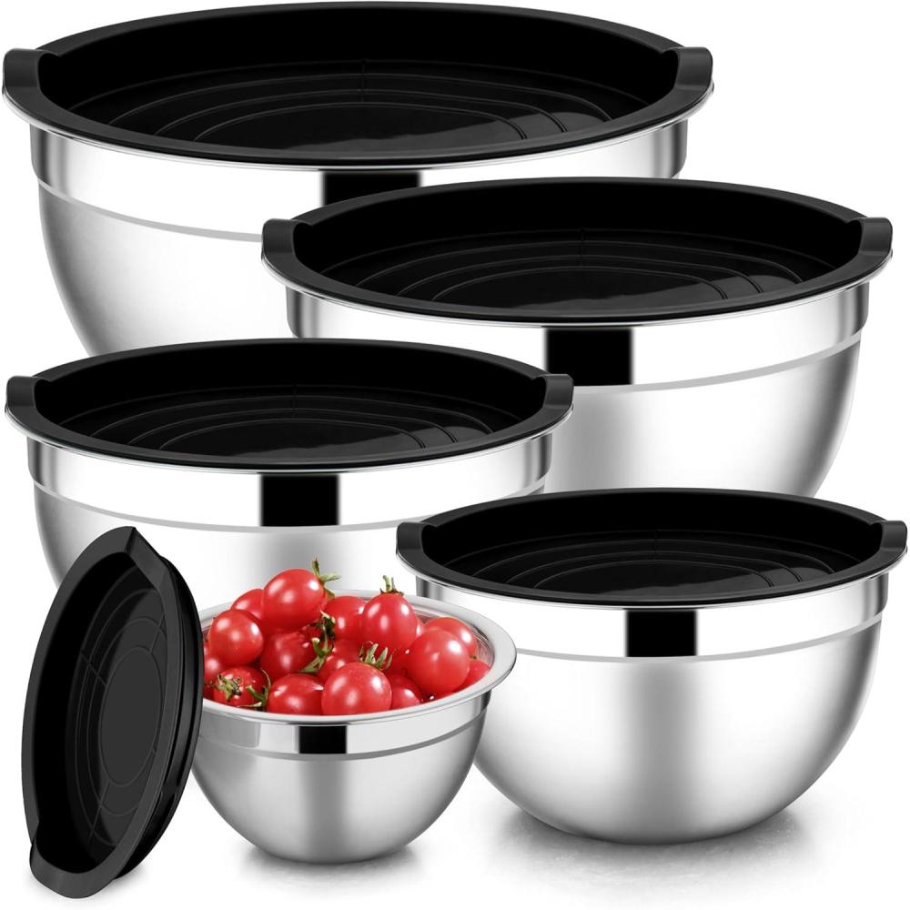 imageEfar Mixing Bowls with Lids Set of 5 Stainless Steel Mixing Bowls Metal Nesting Bowls with Airtight Lids Nontoxic amp Dishwasher Safe Great for Cooking Baking Serving Size 07115346QTBlack