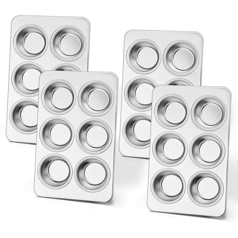 imageEfar Muffin Pan Set of 2 Stainless Steel Muffin Pan Tin for Baking 6Cup Metal Cupcake Pan Tray Nontoxic amp Healthy Oven amp Dishwasher Safe Regular Size 1144 x 712 x 125 Inch4