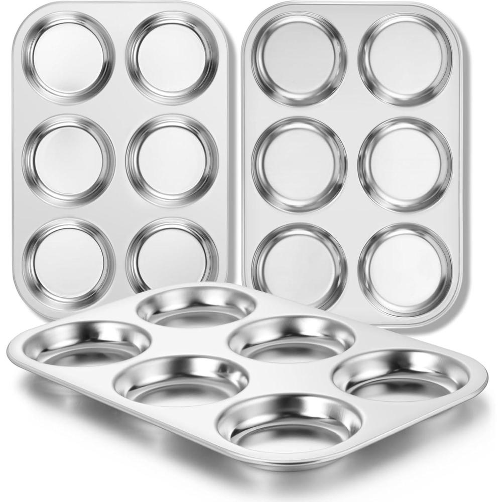 imageEfar Muffin Top Pan Set of 2 Stainless Steel 6Cavity Shallow Cupcake Pan for Baking Whoopie Pie Yorkshire Pudding Eggs Cornbread Drop Cookies Nontoxic amp Standard Size Oven amp Dishwasher Safe3