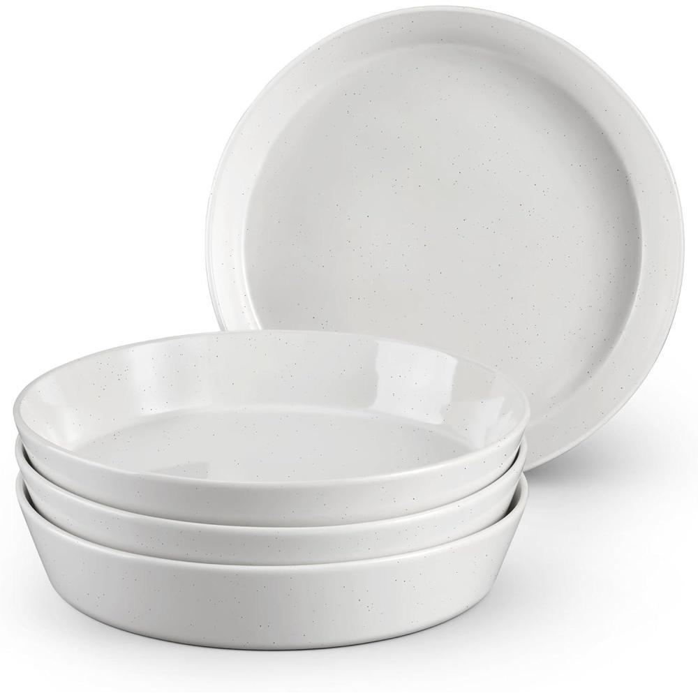 imageEfar Pasta Bowls 34oz Stoneware Bowl Plate for Dinner Serving Soup Salad Wide amp Shallow Large Ceramic Pasta Plate Set of 4 Microwave amp Dishwasher Safe Speckled White 87Speckled White