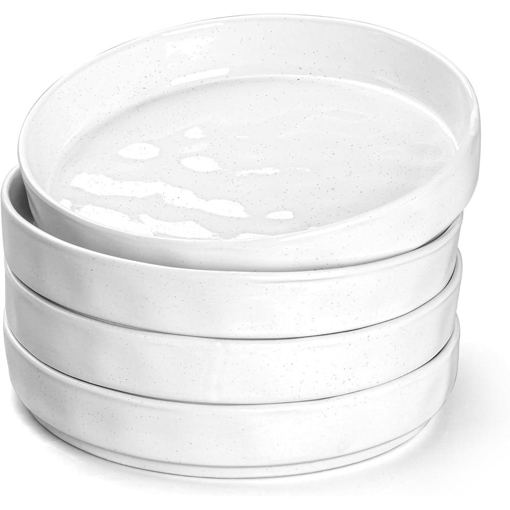 imageEfar Pasta Bowls Set of 4 35oz Large Salad Bowls for Serving Wide and Shallow Ceramic Plates for Kitchen Double Reactive Glaze Microwave and Dishwasher Safe Seashell WhiteSpeckled White