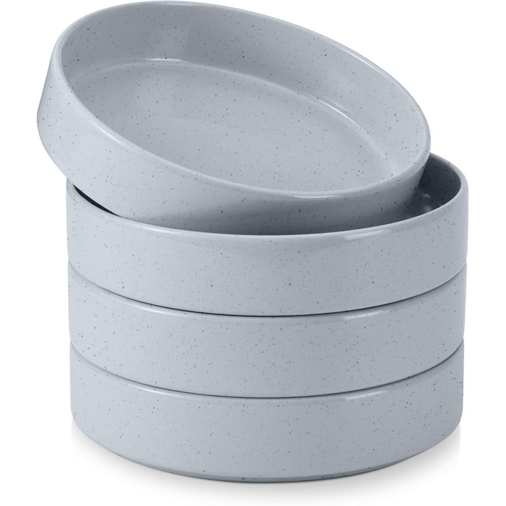imageEfar Pasta Bowls Set of 435oz Shallow Ceramic Bowl Plates for Serving Dinner Soup amp Salad  Stoneware Pasta Plates  Microwave amp Dishwasher Safe  Matte BlackHaze Gray