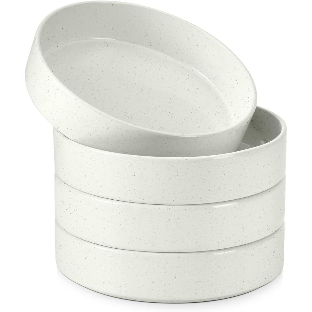 imageEfar Pasta Bowls Set of 435oz Shallow Ceramic Bowl Plates for Serving Dinner Soup amp Salad Stoneware Pasta Plates Microwave amp Dishwasher Safe Matte BlackStone White