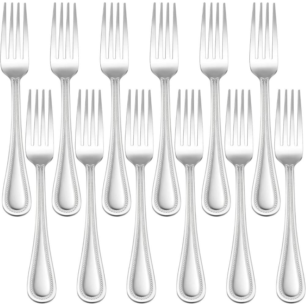imageEfar Salad Forks Set of 12 69 Inch Pearled Edge Dessert Forks Stainless Steel Suitable for Party Home Kitchen and Restaurant Nontoxic amp Mirror Polished Dishwasher Safe69inches