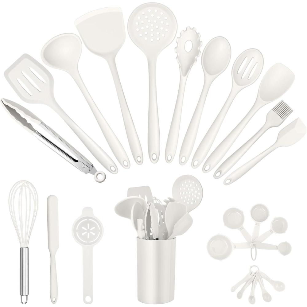 imageEfar Silicone Cooking Utensils Set 25 Piece Kitchen Utensils with Holder Non Toxic Kitchen Tools Spatula Turner Spoon Ladle for Nonstick Cookware Heat Resistant amp Dishwasher Safe BlackWhite