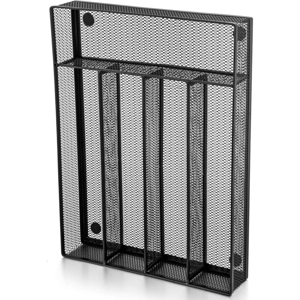 imageEfar Silverware Drawer Organizer Mesh Wire Utensil Tray Drawer Organizer for Kitchen Black Narrow Metal Flatware Cutlery HolderDivider 5 Compartment amp Small Size 125 x 925InchMetal