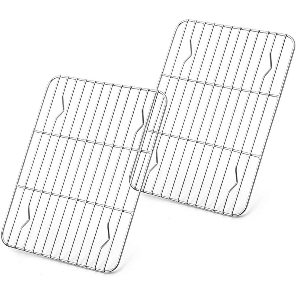 imageEfar Small Baking Cooling Rack Set of 2 Stainless Steel Metal Roasting Cooking Racks Size  97x73 Non Toxic amp Rust Free Fit for Toaster Oven Dishwasher Safe86 x 62