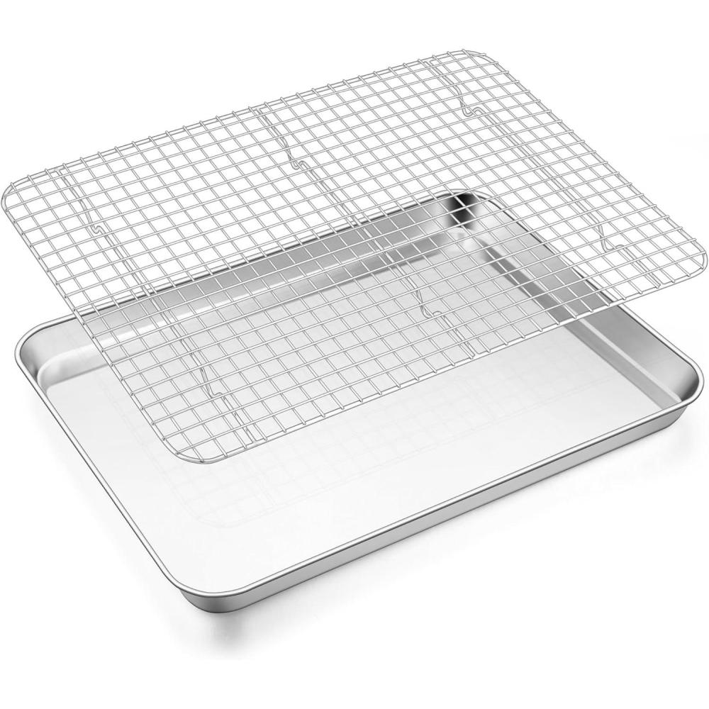 imageEfar Stainless Steel Baking Sheet with Wire Rack Set 16 x 12 Cookie Sheet Baking Pan for Oven Rimmed Large Metal Tray with Cooling Rack for Cooking Roasting NonToxic amp Dishwasher Safe176x13