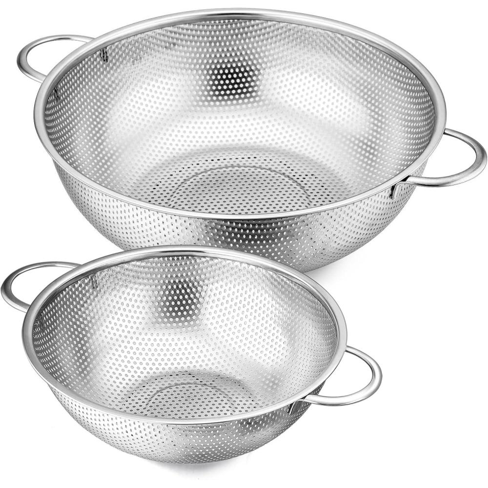 imageEfar Stainless Steel Colander Set of 3 135Quart MicroPerforated Metal Colander Strainer with Handle for KitchenDraining PastaRinsing Vegetables Fruits Heavy Duty amp Dishwasher Safe3 5 QT