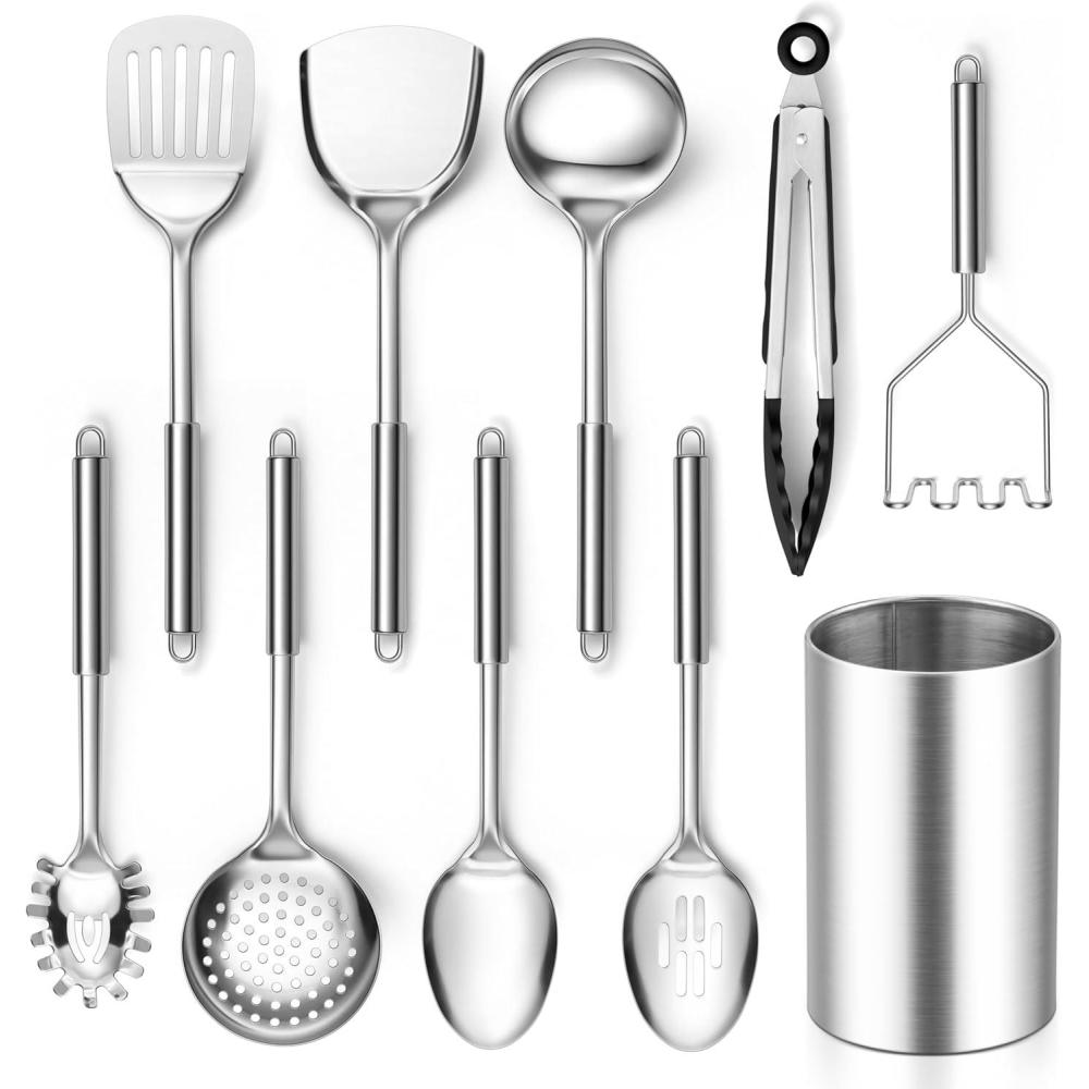 imageEfar Stainless Steel Kitchen Utensils Set 39Piece Cooking Utensils Set with Holder Nontoxic Metal Heat Resistant Kitchen Gadgets Cookware Tool Spatula Set for Cooking Dishwasher Safe10