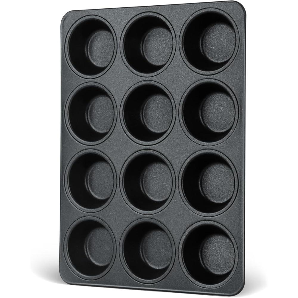 imageEfar Stainless Steel Muffin Pan Set of 5 12 Cups Cupcake Pans Tins for Baking NonToxic Metal Muffin Tray Molds for Small Mini Cupcake Heavy Duty amp Regular Size Rust Free amp Dishwasher SafeBlack