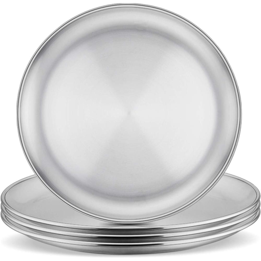 imageEfar Stainless Steel Plates Set of 4 8inch Metal Dinner Plates for Kids Toddlers Great for SelffeedingPicnicOutdoor Camping Healthy amp Nontoxic Shatterproof amp Dishwasher SafeSilver