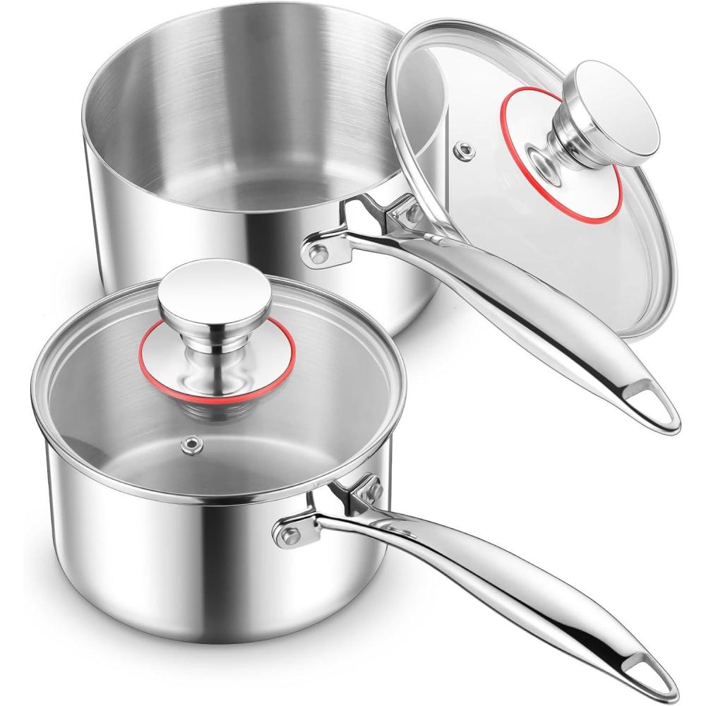 imageEfar Stainless Steel Saucepan Set  1Qt amp 2 Qt Triply Sauce Pan Pot with Lid for Cooking Pasta Warming Milk Boiling Water Small Metal Cookware for Kitchen Induction Ready amp Heavy Duty2QT  3QT