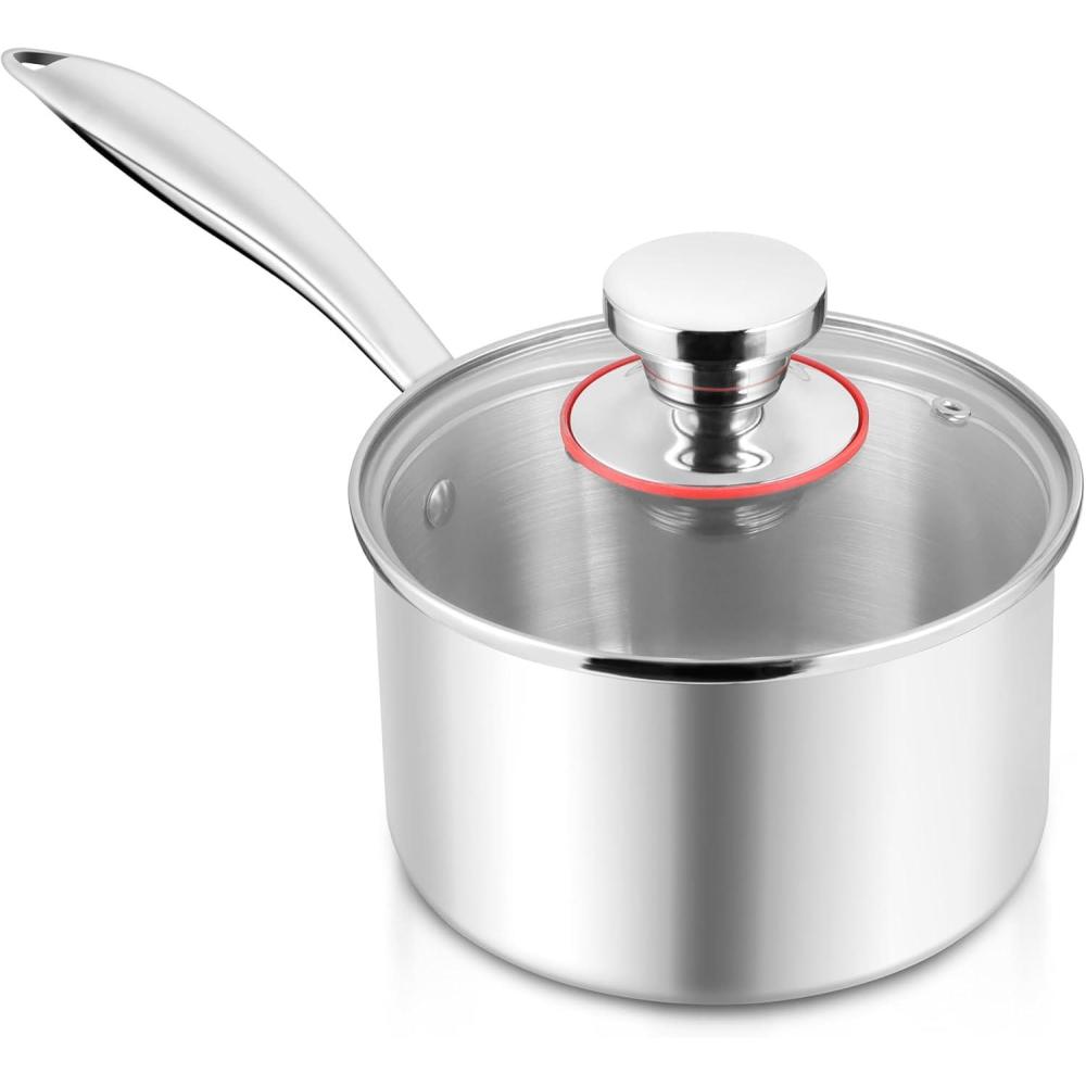 imageEfar Stainless Steel Saucepan Set 1Qt amp 2 Qt Triply Sauce Pan Pot with Lid for Cooking Pasta Warming Milk Boiling Water Small Metal Cookware for Kitchen Induction Ready amp Heavy Duty3 Quarts
