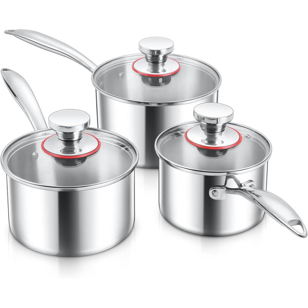 imageEfar Stainless Steel Saucepan Set 1Qt amp 2 Qt Triply Sauce Pan Pot with Lid for Cooking Pasta Warming Milk Boiling Water Small Metal Cookware for Kitchen Induction Ready amp Heavy Duty1QT 2QT 3QT