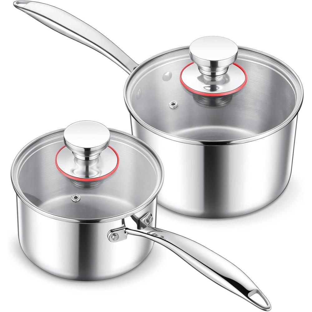 imageEfar Stainless Steel Saucepan Set 1Qt amp 2 Qt Triply Sauce Pan Pot with Lid for Cooking Pasta Warming Milk Boiling Water Small Metal Cookware for Kitchen Induction Ready amp Heavy Duty1QT 2QT