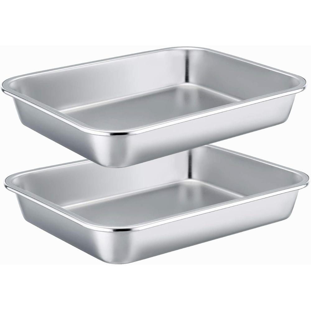 imageEfar Stainless Steel Sheet Cake Pan Set of 2 106 x 83 x17 Inches Small Brownie Baking Pan Rectangular HighSided Cookie Sheet Pans Fit for Toaster Oven NonToxic amp Heavy Duty Dishwasher Safe