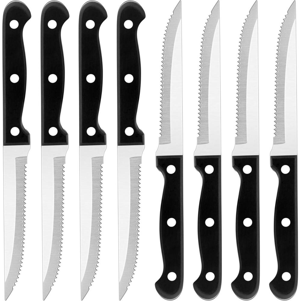 imageEfar Steak Knife Set of 8 82 Inches Stainless Steel Serrated Knife Triple Rivet Knife Set for Kitchen Restaurant Black amp Dishwasher Safe