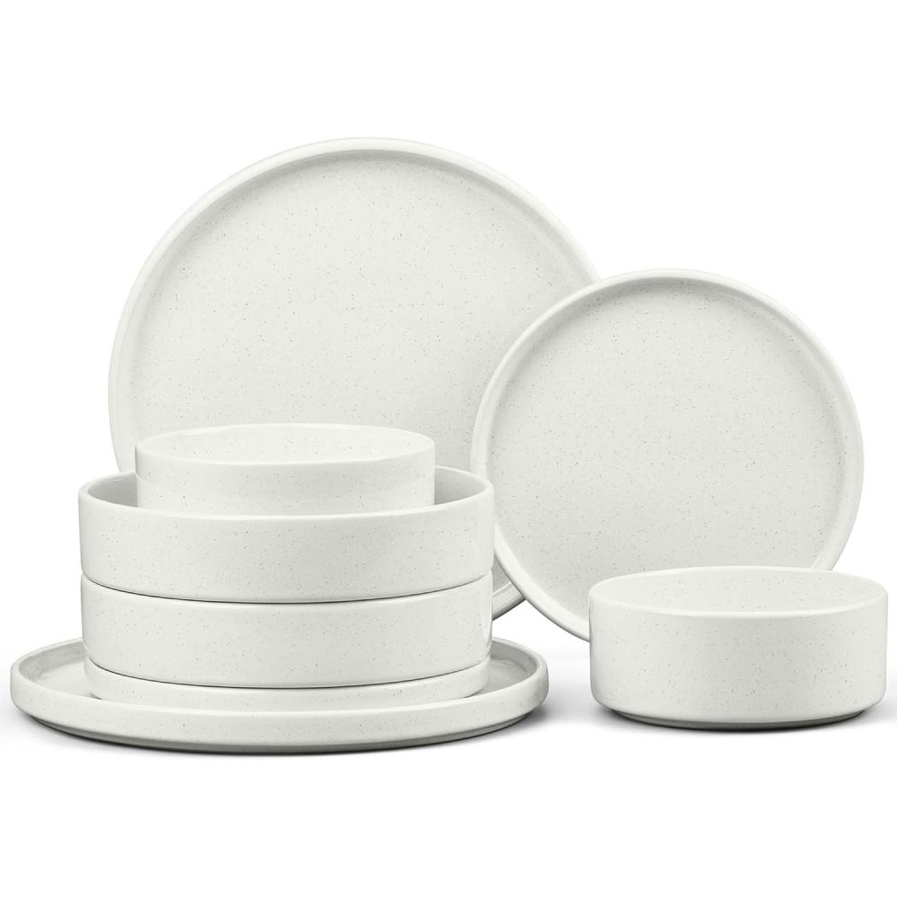 imageEfar Stoneware Dinnerware Sets for 4 12Piece Reactive Glaze Plates and Bowls Sets Kitchen Ceramic Dishes Dinning Ware Microwave amp Dishwasher Safe Deep GrayStone White