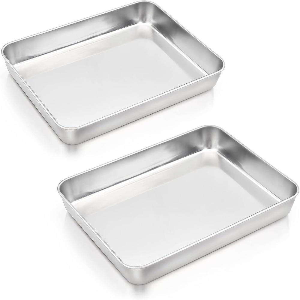 imageEfar Toaster Oven Baking Pan with Lid 104x 8x 2 Stainless Steel Rectangle Sheet Cake Pans with Covers Small Bakeware for Cakes Brownies Casseroles Nontoxic amp Dishwasher Safe Set of 22Pans