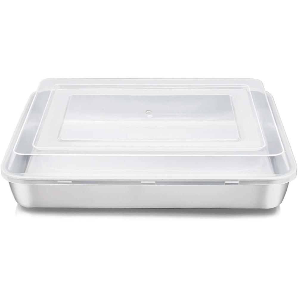 imageEfar Toaster Oven Baking Pan with Lid 104x 8x 2 Stainless Steel Rectangle Sheet Cake Pans with Covers Small Bakeware for Cakes Brownies Casseroles Nontoxic amp Dishwasher Safe Set of 21Pan1Lid