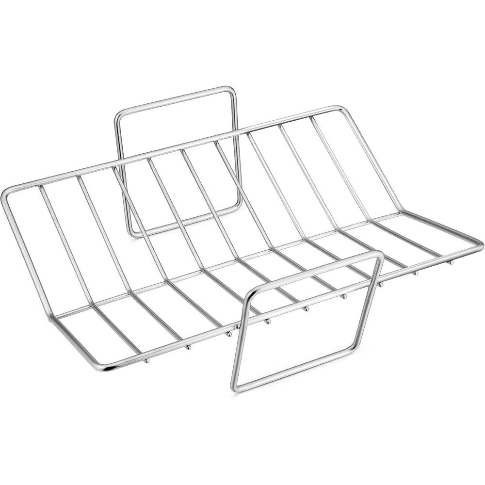 imageEfar Turkey Roasting Rack Stainless Steel Rib Rack for Roasting Grilling and Smoking 144 x 10 inches V Shaped amp Heavy Duty Dishwasher Safe LargeSilver