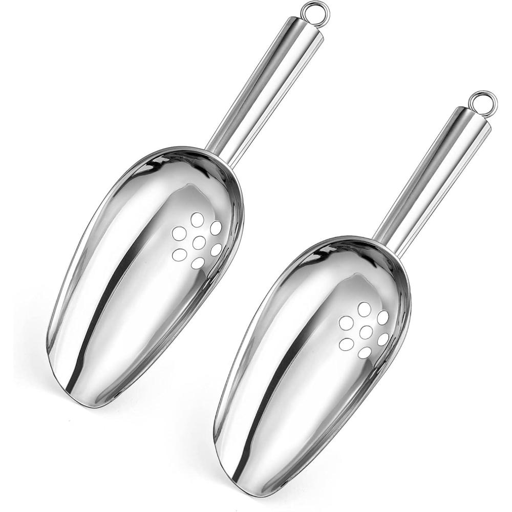 imageIce Scoops with Holes Efar 6 Ounce Stainless Steel Scoops with Drain Holes to Reduce Unwanted Dilution Metal Scoop for Ice MakerFreezerBar Rust Free amp Dishwasher Safe2 Pack6 Ounce