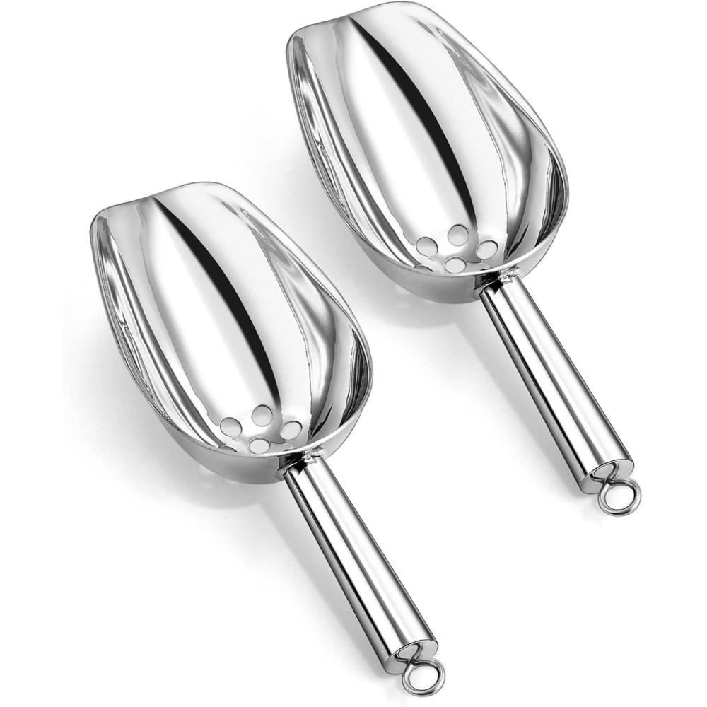 imageIce Scoops with Holes Efar 6 Ounce Stainless Steel Scoops with Drain Holes to Reduce Unwanted Dilution Metal Scoop for Ice MakerFreezerBar Rust Free amp Dishwasher Safe2 Pack8 Ounce