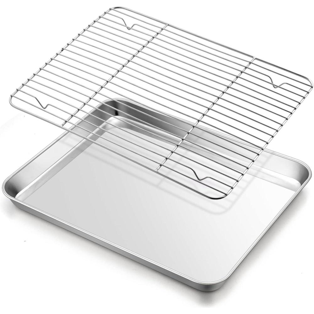 imageLarge Baking Sheet with Rack Set Efar 20x14 Stainless Steel Cookie Sheet Pan for Oven Cooking Roasting Rimmed Metal Tray with Wire Cooling Rack for Bacon Meat Steak Dishwasher Safe16x12