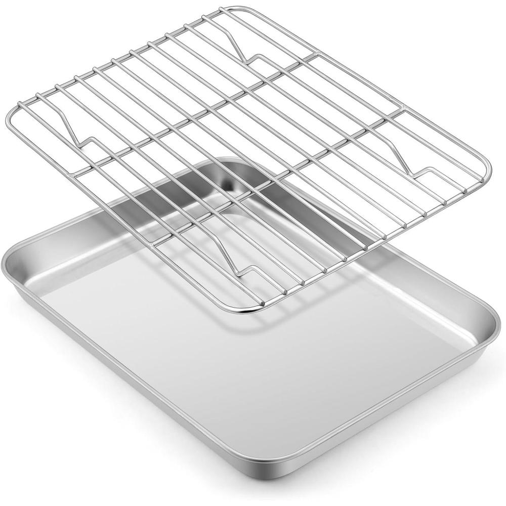imageLarge Baking Sheet with Rack Set Efar 20x14 Stainless Steel Cookie Sheet Pan for Oven Cooking Roasting Rimmed Metal Tray with Wire Cooling Rack for Bacon Meat Steak Dishwasher Safe94x73