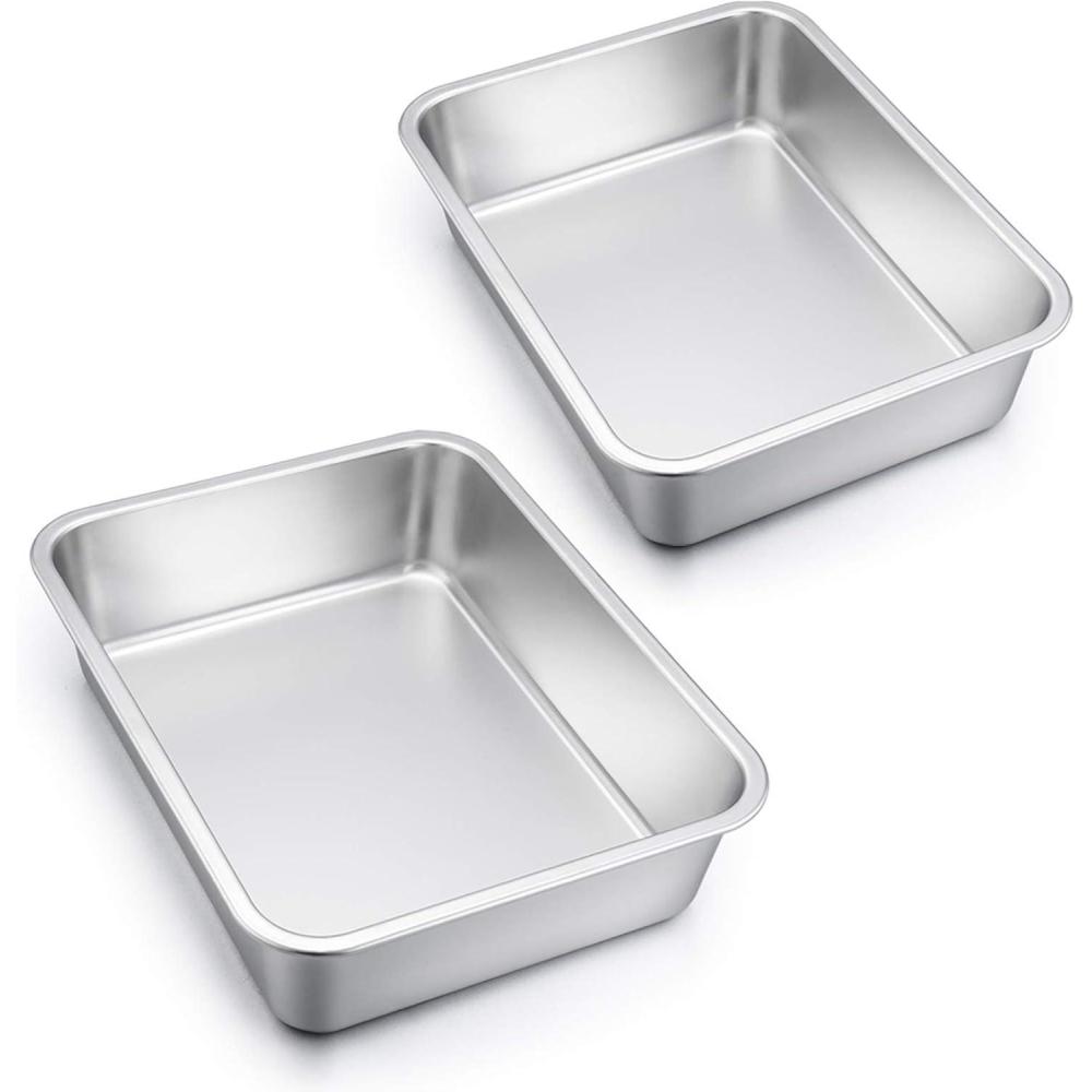 imageLasagna Pan Set of 2 Efar Deep Stainless Steel Baking Pans 1275 x10 x32 Inches Rectangular Metal Roasting Baking Dish Bakeware for Oven NonToxic amp Heavy Duty Dishwasher Safe1275 x 10 2Pack