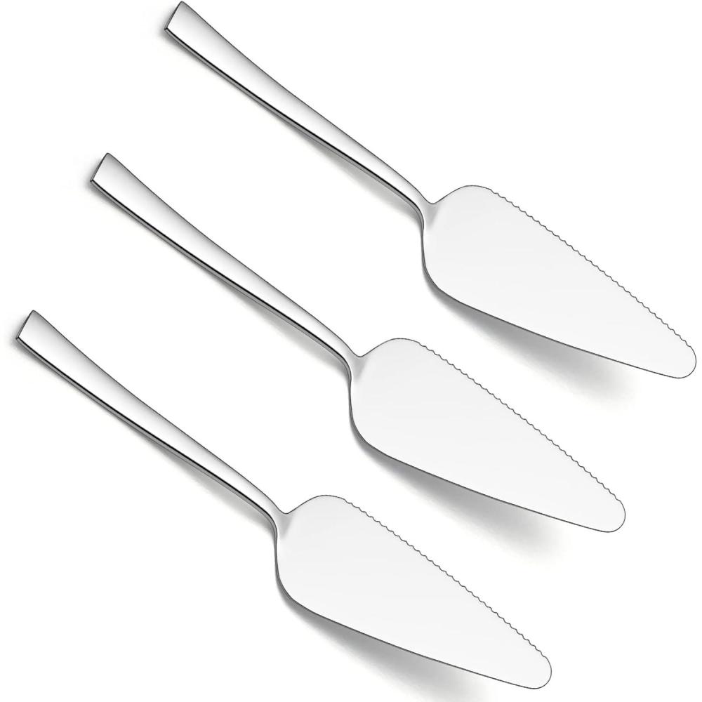 imageMatte Black Pie Server Set of 5 Efar 89 Inch Stainless Steel Cake Server Cutter for Pastry Cheese Pizza Serrated Edge with Square HandleSilver