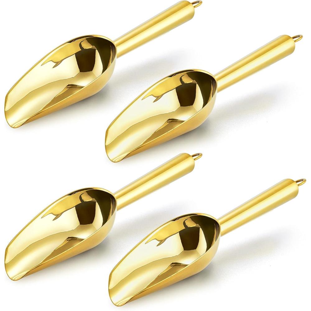 imageMini Scoop Set of 8 Efar 3 Ounce Stainless Steel Scoops for Ice CubeCandyFlourSugar Metal Utility Scoops for Weddings Dessert Buffet Canisters Food Grade amp Rust Free Easy Clean amp DishwasherGold