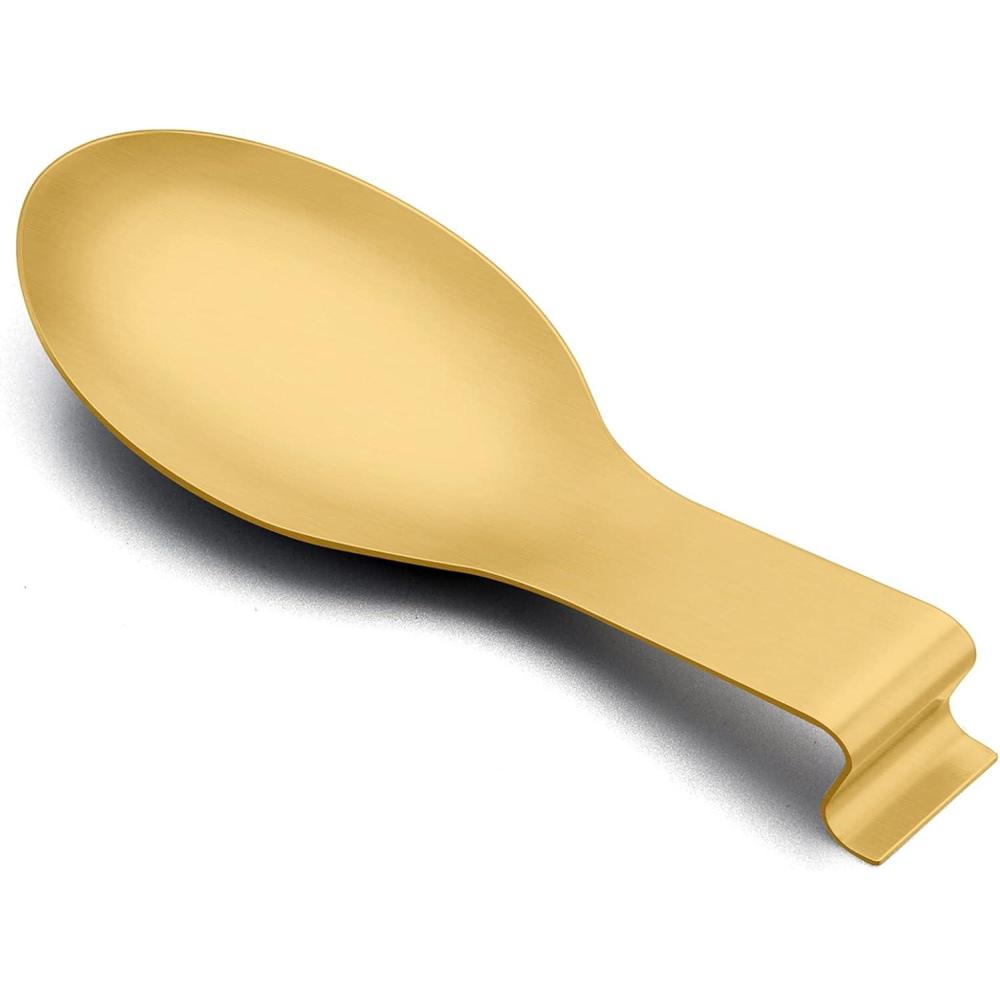 imageSpoon Rest Set of 2 Efar Stainless Steel Spoon Ladle Holder Spatula Rest for Kitchen Stove Top Large Size amp Dishwasher SafeGold