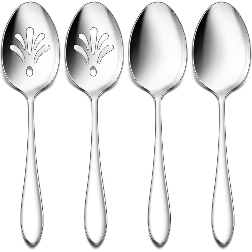 imageStainless Steel Slotted Serving Spoons Efar 4Piece Metal Tablespoons Hostess Serving Utensils Set for Catering Buffet Party Kitchen Restaurant Dishwasher SafeServing Spoon 2  Slotted Spoons 2