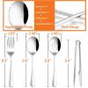 12-Piece Large Serving Utensils Set, E-far Stainless Steel 9.8 Inch Serving Slotted Spoons, 9.9 Inch Fork, 9.4 Inch Tong for Buffet Catering Banquet, Mirror Finish & Dishwasher Safe(Silver-12)