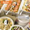 12-Piece Large Serving Utensils Set, E-far Stainless Steel 9.8 Inch Serving Slotted Spoons, 9.9 Inch Fork, 9.4 Inch Tong for Buffet Catering Banquet, Mirror Finish & Dishwasher Safe(Silver-12)