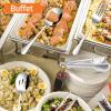 12-Piece Large Serving Utensils Set, E-far Stainless Steel 9.8 Inch Serving Slotted Spoons, 9.9 Inch Fork, 9.4 Inch Tong for Buffet Catering Banquet, Mirror Finish & Dishwasher Safe(Silver-8)