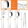 12-Piece Large Serving Utensils Set, E-far Stainless Steel 9.8 Inch Serving Slotted Spoons, 9.9 Inch Fork, 9.4 Inch Tong for Buffet Catering Banquet, Mirror Finish & Dishwasher Safe(Silver-8)