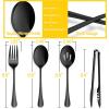 12-Piece Large Serving Utensils Set, E-far Stainless Steel 9.8 Inch Serving Slotted Spoons, 9.9 Inch Fork, 9.4 Inch Tong for Buffet Catering Banquet, Mirror Finish & Dishwasher Safe(Black-12)
