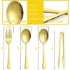 12-Piece Large Serving Utensils Set, E-far Stainless Steel 9.8 Inch Serving Slotted Spoons, 9.9 Inch Fork, 9.4 Inch Tong for Buffet Catering Banquet, Mirror Finish & Dishwasher Safe(Gold-8)